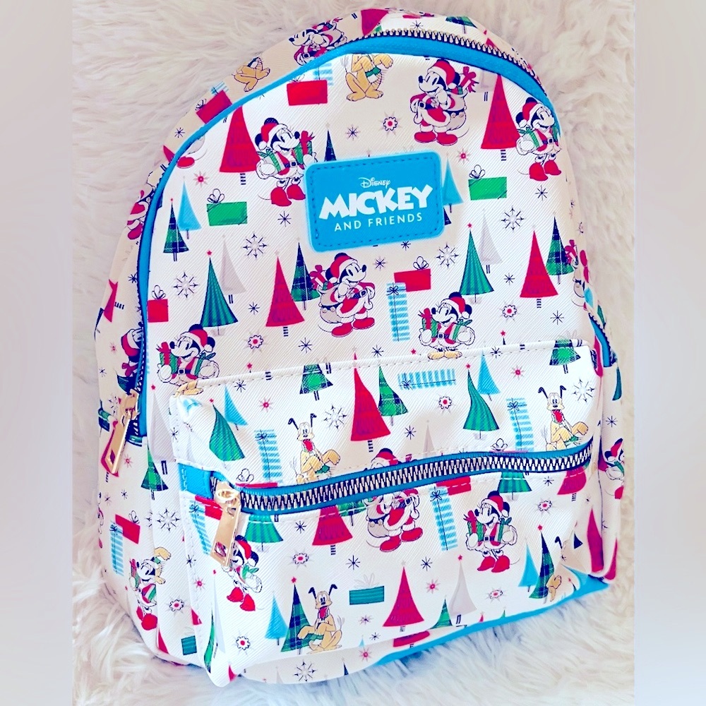 NWT Disney Christmas Mickey Minnie Mouse Pluto Mini Backpack Holiday Bag NEW
